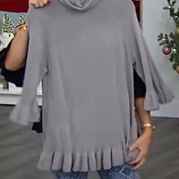 DG2 Diane Gilman Lux Touch Ruffled Raglan Slv Sweater Gray 3X - Picture 7 of 8